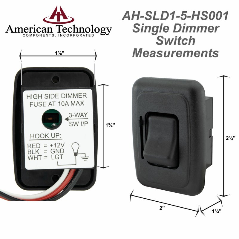 American Technology Components 12 Volt DC Dimmer Switch for LED, Halogen, Incandescent - RV, Auto, Truck, Marine, and Strip Lighting (Slider, Black) - Image 5